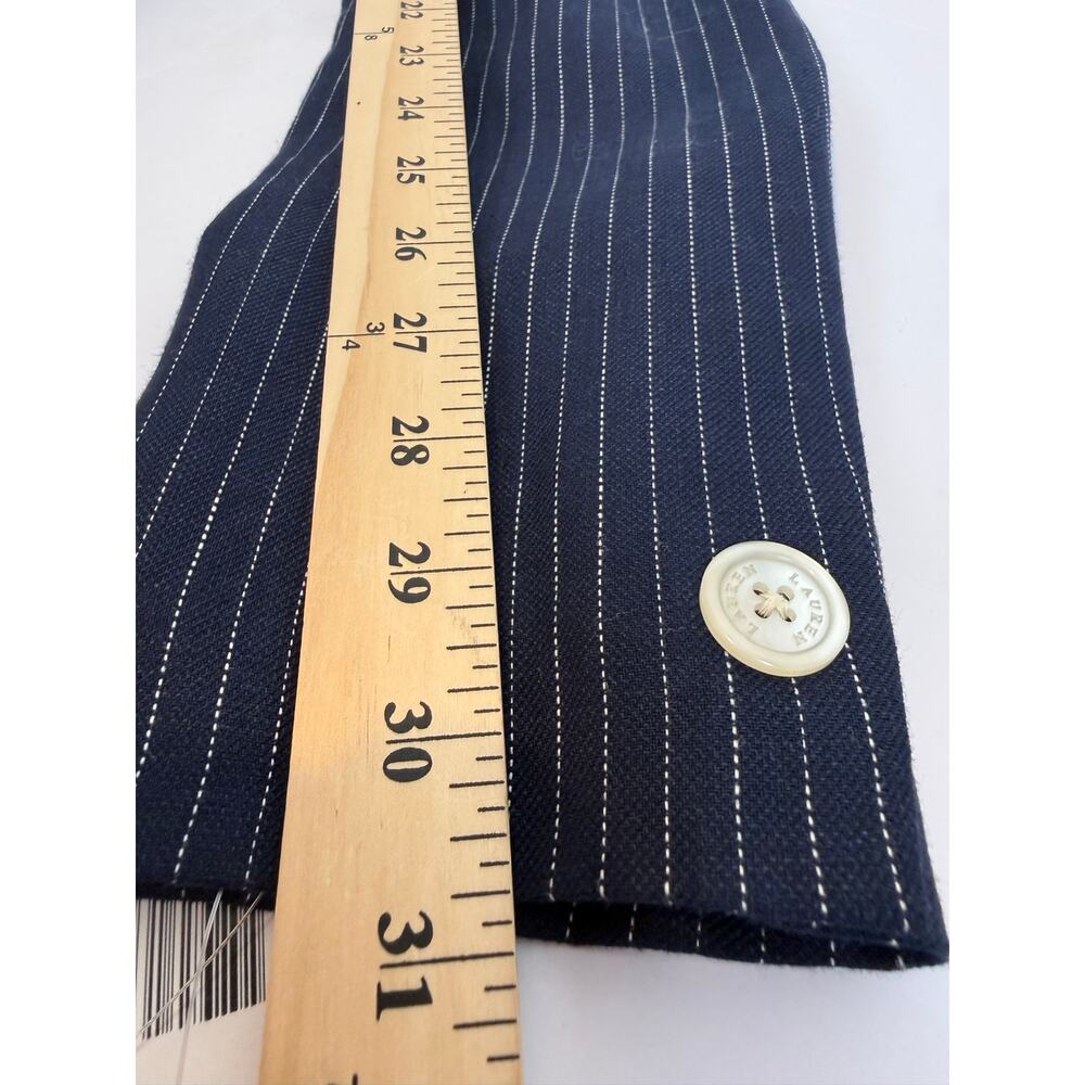 NWT Lauren Ralph Lauren Navy Pinstripe Blazer 10 Linen Wool Made in USA - Picture 10 of 11
